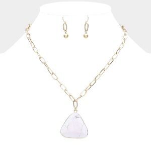 Natural Stone Pendant Necklace Earring Set